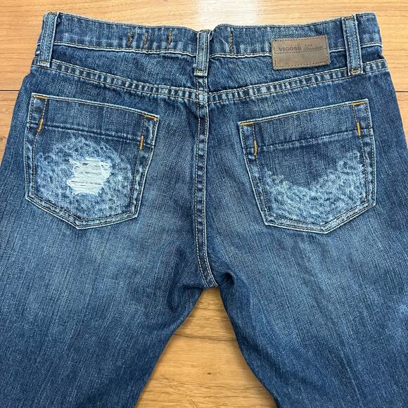 Vigoss Flare Jeans Size 7/8 Distressed Pockets Embroidered Denim - Picture 3 of 9